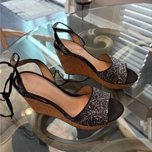 Guess Black and Silver Glitter Wedges